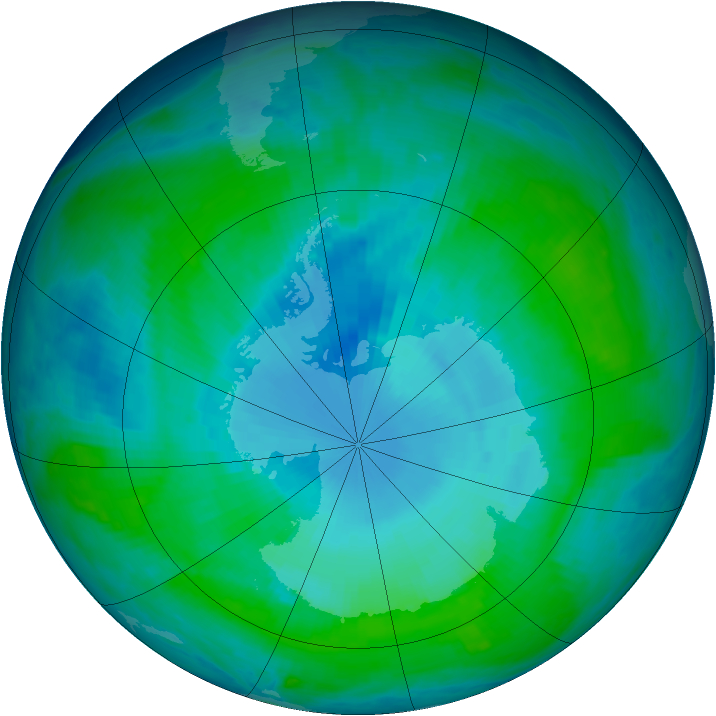 Antarctic ozone map for 14 January 1998